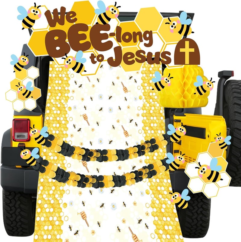 Know me We Bee-Long to Jesus Trunk or Treat Car Decorations Kit, Halloween Bumblebee Trunk or Treat Decorations for SUV Car Archway Garage Door Party Decorations - Image 1